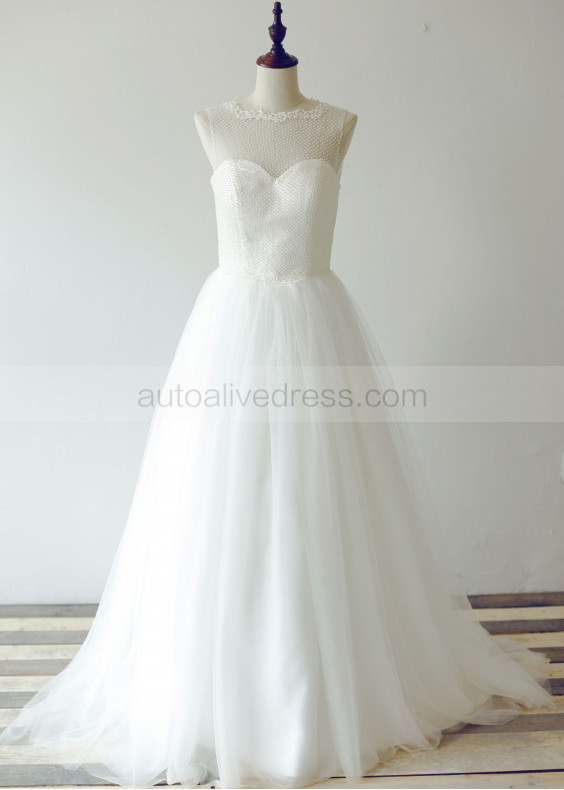 Pearls Beaded Ivory Tulle Modern Wedding Dress